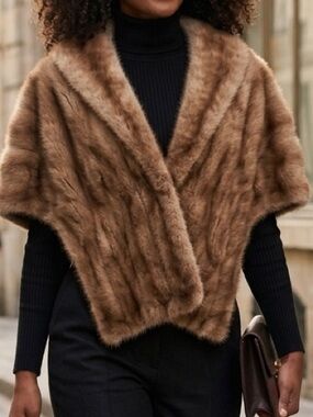 Vintage 1980s Brown Striped Mink Fur Wrap from Sakowitz Furs Jacket